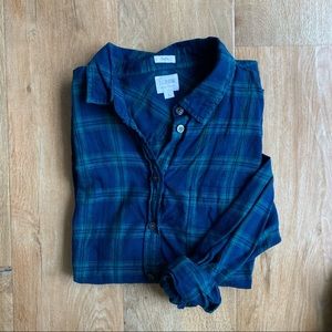 Women’s J. Crew green plaid flannel, Size L